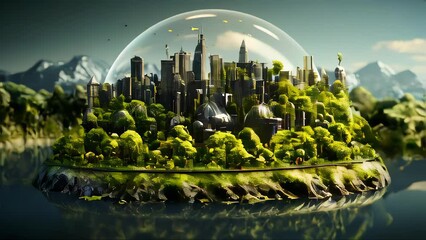 Poster - Concept green ecology of the city of the future. Alternative high-tech energy in nature