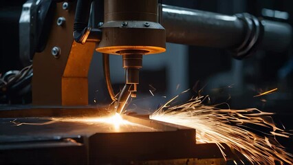 Poster - Dynamic Close-Up of Robotic Arm Welding Sparks in Manufacturing industrial plant