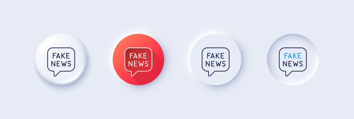 Wall Mural - Fake news line icon. Neumorphic, Red gradient, 3d pin buttons. Propaganda conspiracy chat sign. Wrong truth symbol. Line icons. Neumorphic buttons with outline signs. Vector