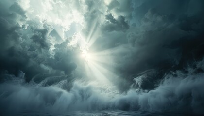 Wall Mural - Epic Stormy Sea Landscape with Sunbeam