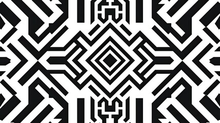Wall Mural - Black and white QR code with geometric pattern on white background