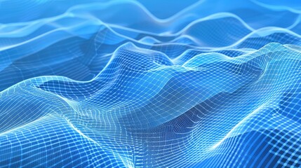 Wall Mural - Digital Grid Waves on a Blue Background