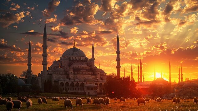 Stunning Sunset View of the Blue Mosque and Hagia Sophia, Istanbul, Turkey