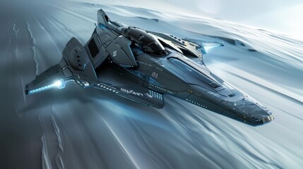 Wall Mural - Modern Spacecraft Cruising Through Cosmic Ice Fields