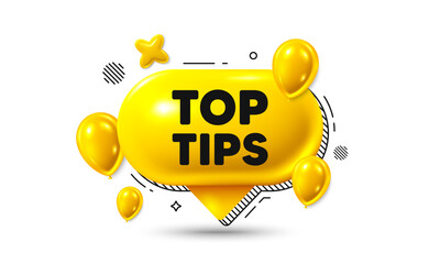 Poster - Birthday speech bubble 3d icon. Top tips tag. Education faq sign. Best help assistance. Top tips chat offer. Speech bubble balloons banner. Text box balloon. Vector