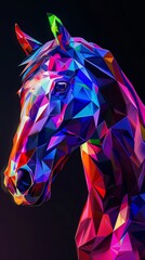 Wall Mural - Polygonal neon horse in vibrant colors, digital art. Concept of futuristic and abstract animal representation.