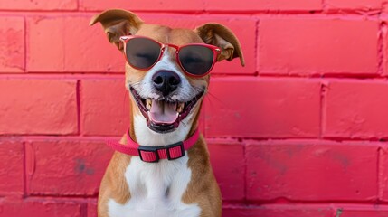 Wall Mural - Dog with sunglasses smiling
