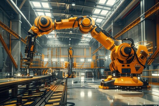 advanced welding robotics in modern industrial factory automation process 3d rendering