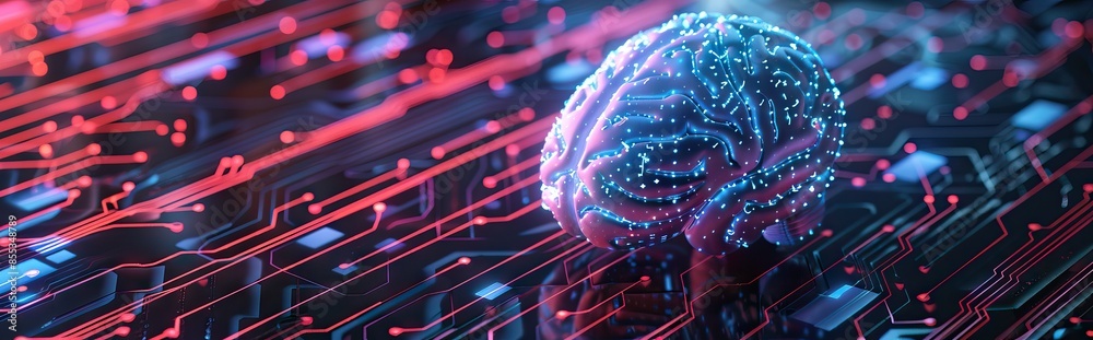 3d rendering of human brain on technology background represent ...
