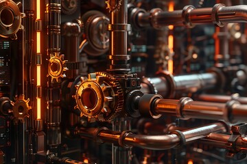 Wall Mural - A steampunk-inspired data center with Terraform configurations as gears and pipes