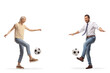 © Ljupco Smokovski - Man and woman kicking footballs and smiling