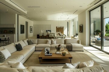 Wall Mural - contemporary living room with neutral colors and clean lines interior design