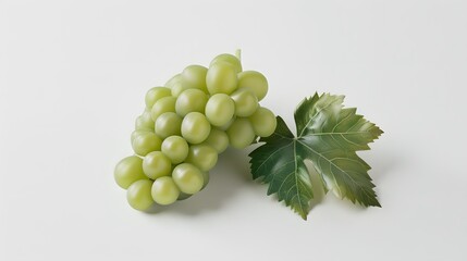 Poster - Green grape with leaves isolated on white. With clipping path. Full depth of field. 