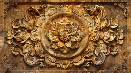 Wall Mural - Vintage Art: Ornate Decorative Scrollwork on a Stone Wall