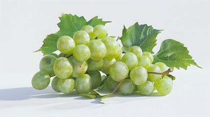 Canvas Print - Green grape with leaves isolated on white. With clipping path. Full depth of field. 