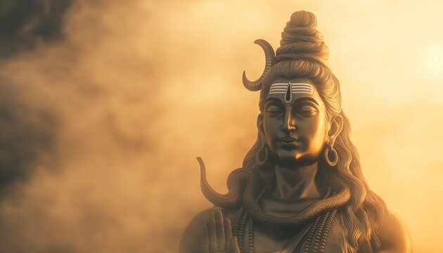 Majestic statue of god Shiva on soft light background