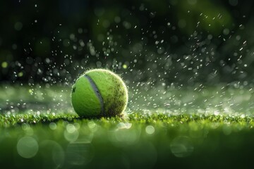 Tennis Ball in Motion on a Grass Court