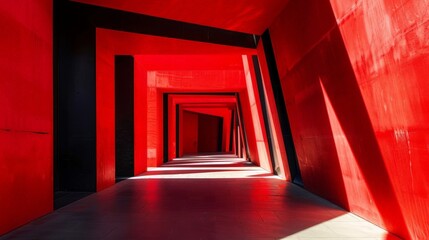 Canvas Print - Red Perspective Tunnel with Shadows