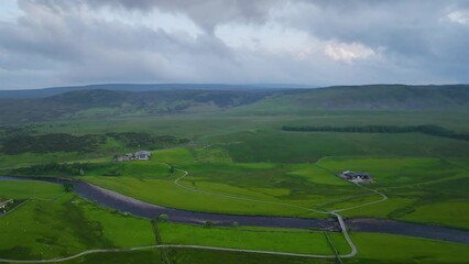 Wall Mural - Upper Teesdale and River Tees from a drone, Forest-in-Teesdale village, County Durham, England