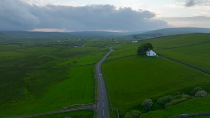 Wall Mural - Upper Teesdale and River Tees from a drone, Forest-in-Teesdale village, County Durham, England