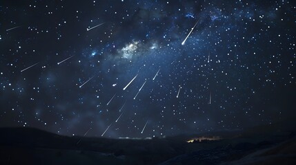 Wall Mural - meteor storm in the sky. many fireballs in the earth's atmosphere. a bright stream of meteorites on 