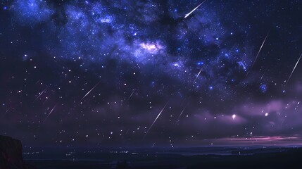 Wall Mural - meteor storm in the sky. many fireballs in the earth's atmosphere. a bright stream of meteorites on 