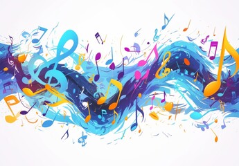 Wall Mural - Abstract Musical Notes and Music Staff Vector Illustration with Copy Space