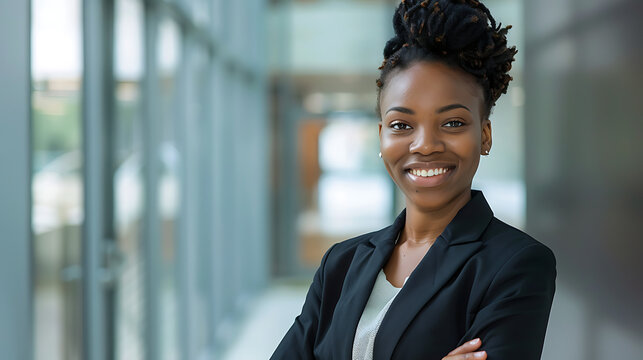 Stunning Black Businesswoman: Professional Portrait in Modern Office Environment