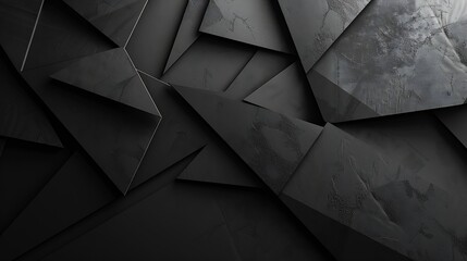 Fototapete - Black white dark gray abstract background Geometric pattern shape Line triangle polygon angle Gradient Shadow Matte 3d effect Rough grain grungy Design Template Presentation : Generative AI