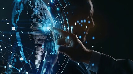 Fototapete - Ai tech businessman show virtual graphic Global Internet connect robot Chat with AI Artificial Intelligence Using command prompt for generates something Futuristic technology transform : Generative AI