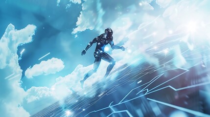 Poster - using AI technology for developing running business on cloud computing person using Ai technology in his business by artificial intelligence smart robot AI Futuristic technology transf : Generative AI