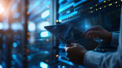 Aufkleber - Data science digital technology internet global network Computer programmer using digital tablet with data center and big data management innovation technology background software deve : Generative AI