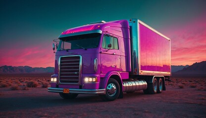 Semi truck under twilight sky