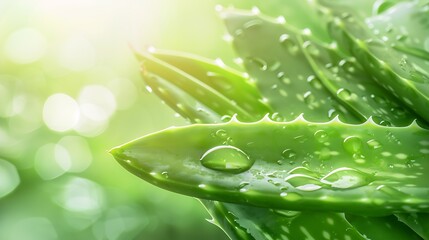Aufkleber - Aloe Vera isolate on bokeh background Macro detailed image tree leaf : Generative AI