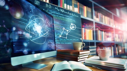 Poster - Elearning technology webinar online education and training to develop new skills and knowledge AIenhanced learning with personalized courses Remote learning on internet Virtual screen : Generative AI