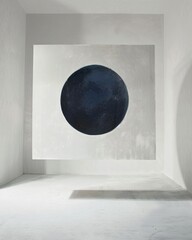 Wall Mural - A large blue circle is painted on a white wall