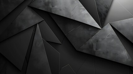 Fototapete - Black white dark gray abstract background Geometric pattern shape Line triangle polygon angle Gradient Shadow Matte 3d effect Rough grain grungy Design Template Presentation : Generative AI