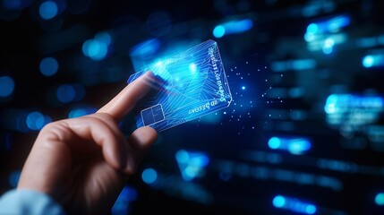 Aufkleber - Closeup image of hand and digital identification card or digital ID on black background Technology concept : Generative AI