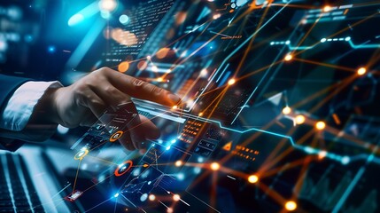 Aufkleber - Digital business technology Economic growth on global business network Data analysis of technology investment Customer service on Technology and data connection : Generative AI