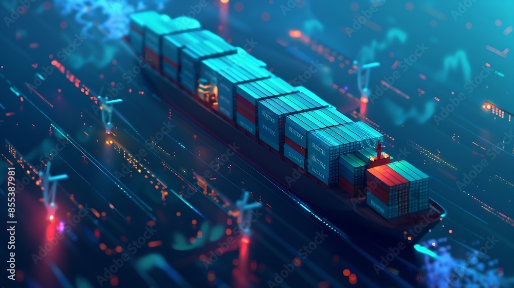 AI Brain Technology Cargo Container Ship Global Logistics international ...