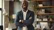 © The Little Hut - Crossed arms laugh and face of business black man in office for leadership funny joke and success Corporate manager and portrait of happy person in workplace for ambition pride and con : Generative AI