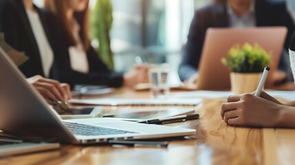 Aufkleber - Diversity of teamwork laptop and coaching with business people in meeting for project management review or planning Indonesian business people collaboration in healthy work environment : Generative AI