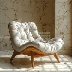 Wall Mural - white concrete room, a comfortable white chair and sofa invite relaxation, with ample copy space and window light casting subtle shadows, embodying the concept of minimalism.