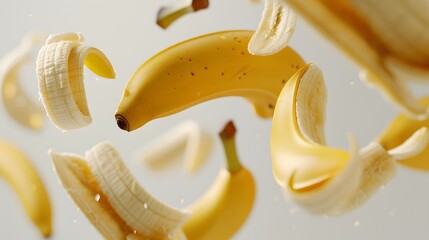Flying banana slices, isolated on white background. 