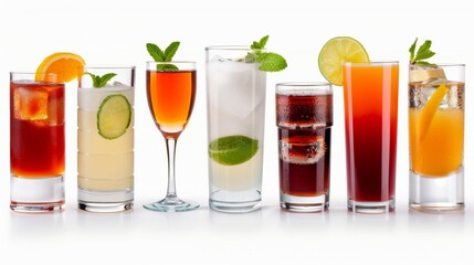 Canvas Print - A row of glasses with different colored drinks in them. Tropical summer concept