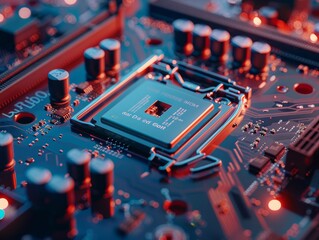 Poster - secure connection or cybersecurity service concept of compute motherboard closeup and safety lock with login - ai