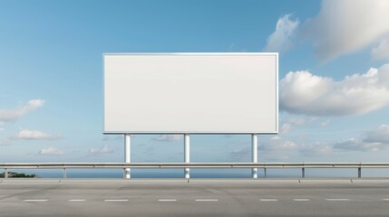 Wall Mural - A large white billboard sits on a highway, mockup advertising space