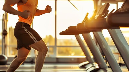 Poster - A man runs on a treadmill in a gym, healthy lifestyle concept