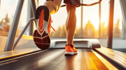 Poster - A man is running on a treadmill with his feet off the ground, healthy lifestyle concept