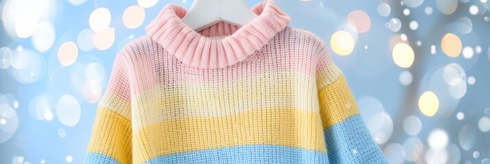 Vibrant homemade rainbow knit sweater with colorful hues, perfect for every season and style